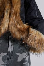 Evren Faux Fur Bomber Jacket in Black - Image 4