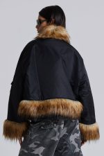 Evren Faux Fur Bomber Jacket in Black - Image 5