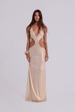 Vida Backless Maxi Dress in Gold - Image 3