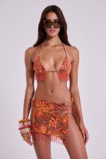 Melona Embellished Wrap Mini Skirt in Tangerine - Image 6