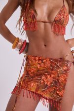 Melona Embellished Wrap Mini Skirt in Tangerine - Image 2