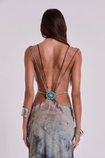 Azariah Maxi Dress With Turquoise Trim - Image 3