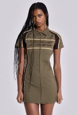 Racer Dress in Khaki - Image 3