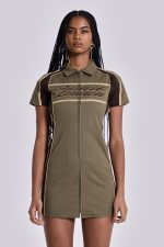 Racer Dress in Khaki - Image 5