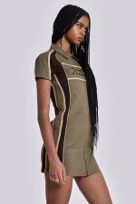 Racer Dress in Khaki - Image 2