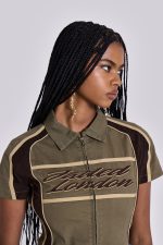 Racer Dress in Khaki - Image 4