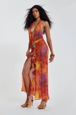Cindy Plunge Maxi Dress In Orange - Image 7