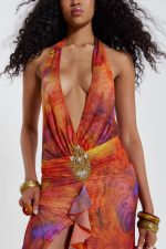 Cindy Plunge Maxi Dress In Orange - Image 9