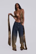 Ayla Backless Plunge Wrap Top in Brown - Image 4