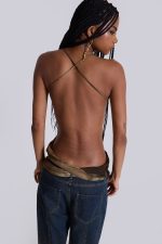 Ayla Backless Plunge Wrap Top in Brown - Image 2