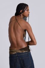Ayla Backless Plunge Wrap Top in Brown - Image 5