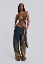 Ayla Backless Plunge Wrap Top in Brown - Image 7