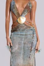 Vida Backless Maxi Dress With Shell Trim in Marine - Image 4