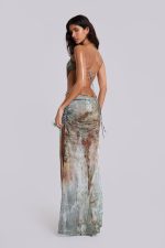Vida Backless Maxi Dress With Shell Trim in Marine - Image 5