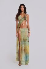 Cantha Asymmetric Cut Out Maxi Dress in Lagoon - Image 5