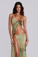 Cantha Asymmetric Cut Out Maxi Dress in Lagoon - Image 2