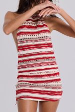 Cata Red Stripe Halter Ruffle Knit Mini Dress - Image 6