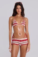 Cata Red Stripe Ruffle Knit Mini Shorts - Image 9