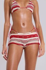 Cata Red Stripe Ruffle Knit Mini Shorts - Image 7