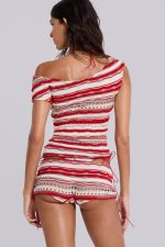 Cata Red Stripe Asymmetric Ruffle Knit Top - Image 3
