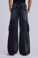 Sun Faded Black Trooper Cargo Pants - Image 2