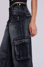 Sun Faded Black Trooper Cargo Pants - Image 4