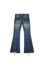 Washed Blue Laced Flared Jeans - Image 10