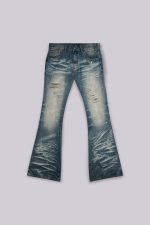 Mid Blue Distressed Creased Drift Flared Jeans - Image 2