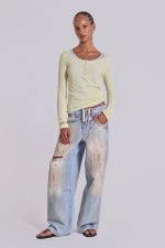 Sheer Henley Top in Buttercup