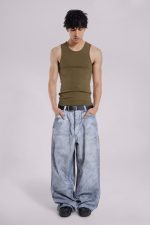Khaki Rib Full Length Vest - Image 2