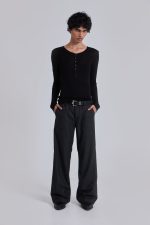 Charcoal Stacked Straight Suit Pants - Image 2