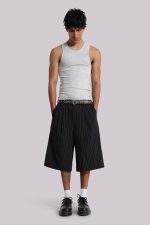 Black Pinstripe Goliath Baggy Shorts - Image 2
