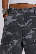 Washed Black Cadet Camo Baggy Shorts - Image 4