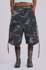 Washed Black Cadet Camo Baggy Shorts - Image 2