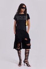 Black Distressed Monster Shorts