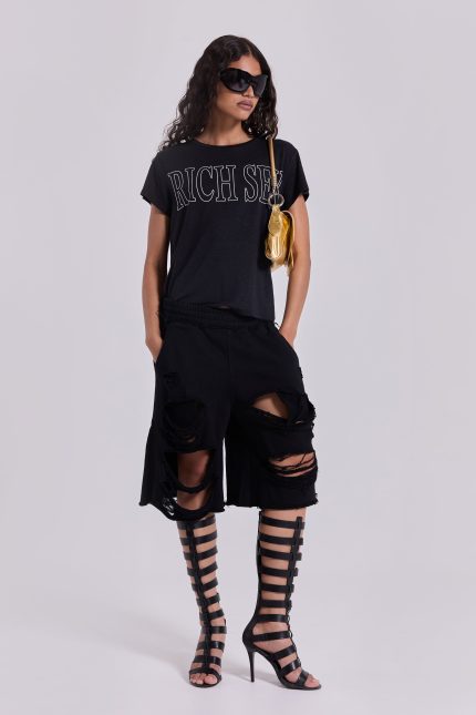 Black Distressed Monster Shorts