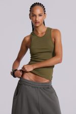 Khaki Rib Longline Vest - Image 2