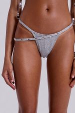 Zyra Grey Marl Popper Low Rise Bikini Bottoms - Image 2