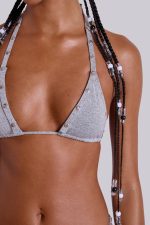 Zyra Grey Marl Popper Halter Bikini Top - Image 2