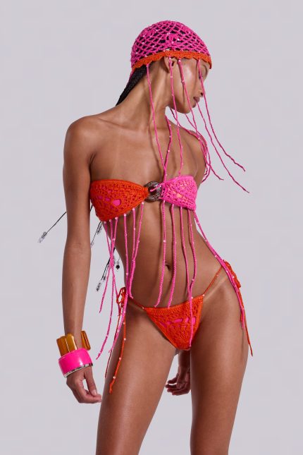 Aurea Crochet Fringe Bandeau Bikini Top
