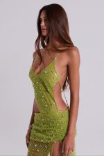 Stellar Asymmetric Hand Beaded Maxi Dress in Lime - Image 7