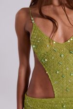 Stellar Asymmetric Hand Beaded Maxi Dress in Lime - Image 6
