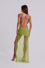 Stellar Asymmetric Hand Beaded Maxi Dress in Lime - Image 3