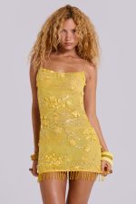 Ellora Embellished Mini Dress in Solar - Image 3