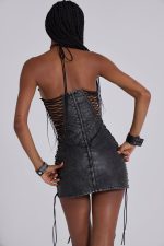 Odile Black Faux Leather Lace Up Mini Dress - Image 5