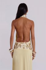 Darya Hand Beaded Backless Maxi Dress in Butter - Image 8