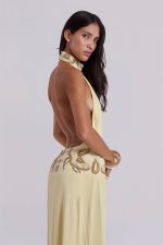 Darya Hand Beaded Backless Maxi Dress in Butter - Image 2