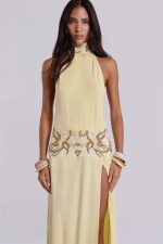 Darya Hand Beaded Backless Maxi Dress in Butter - Image 9