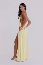 Darya Hand Beaded Backless Maxi Dress in Butter - Image 4