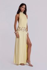 Darya Hand Beaded Backless Maxi Dress in Butter - Image 5